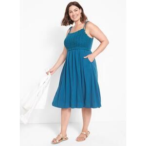 Lane Bryant Crochet Front Dress With Tie Shoulders Ink Blue Plus 18 Boho Casual
